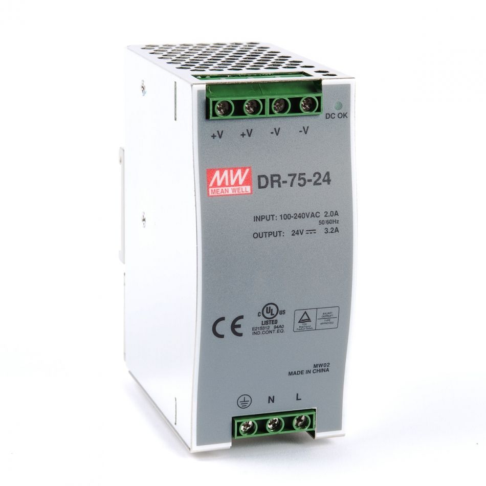 MEAN WELL - DR-75-24-3.2 - DIN Rail Power Supply 75W 24VDC 3.2A
